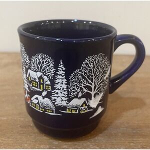 Van Well Germany Cobalt Blue Winter Village Coffee Mug 0.2L Gluhwein Style